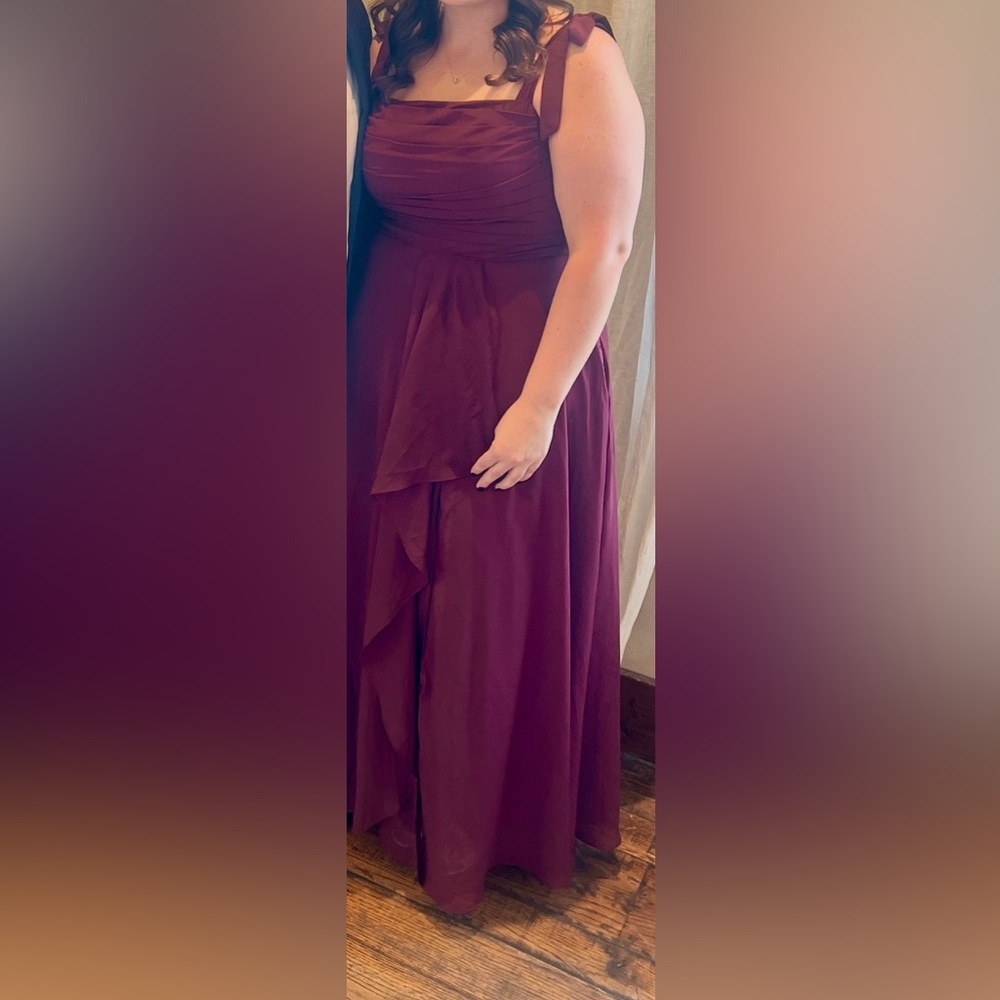 Burgundy formal / bridesmaids dress with bow tied straps